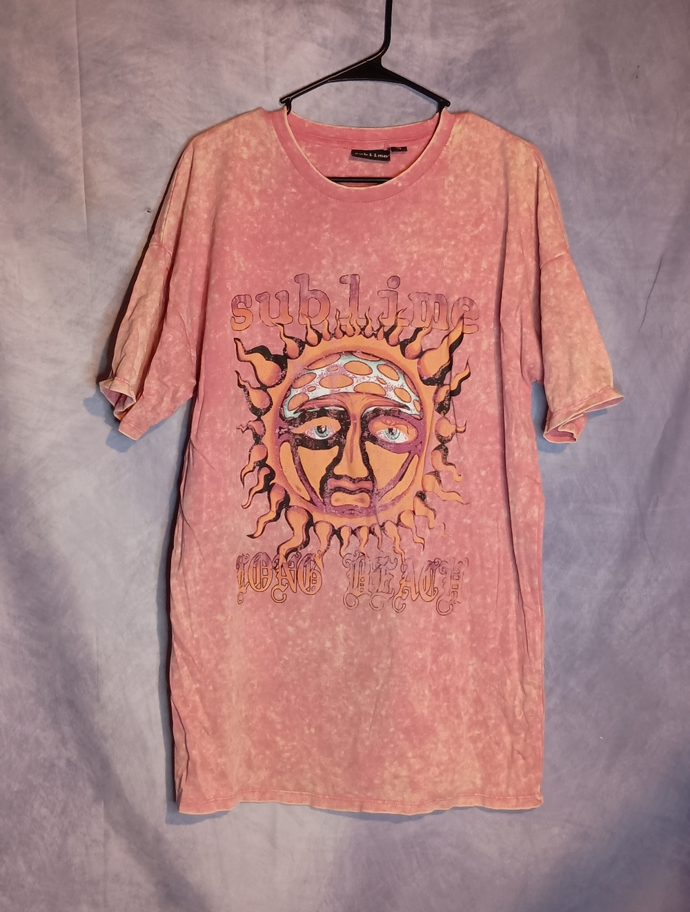 Sublime Sun Logo Acid Wash Pink Graphic T Shirt Retro Band Style Tee